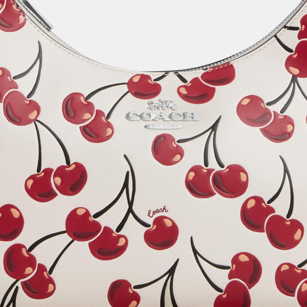 Coach Cherry Print Hobo Bag - Cream and Red
